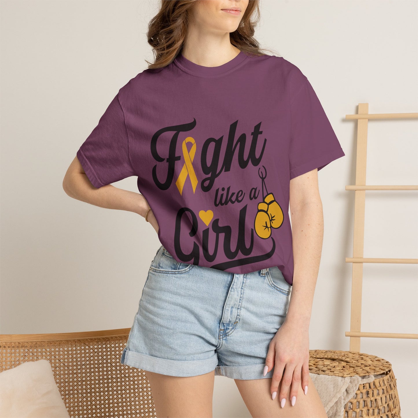 Fight Like a Girl T-Shirt — Cancer Awareness Ribbon & Boxing Glove Tee
