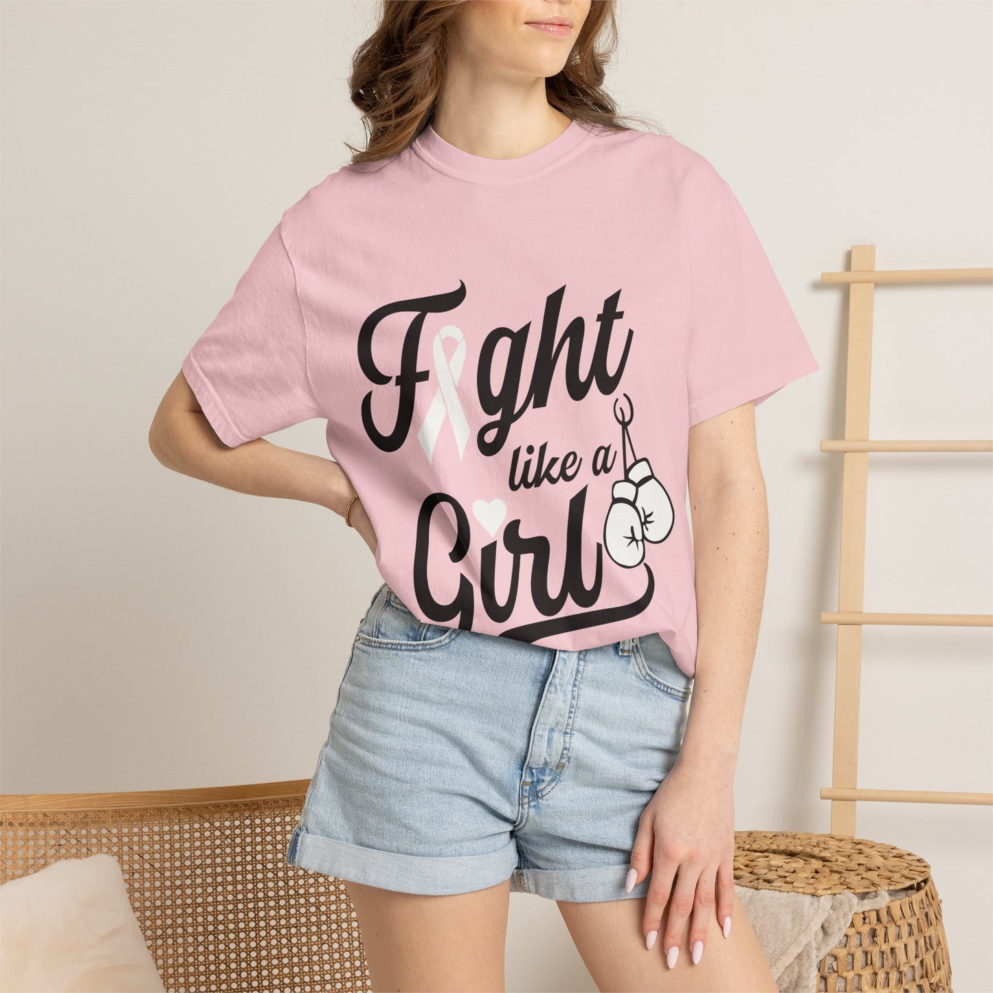 Fight Like a Girl T-Shirt — Cancer Awareness Ribbon & Boxing Glove Tee