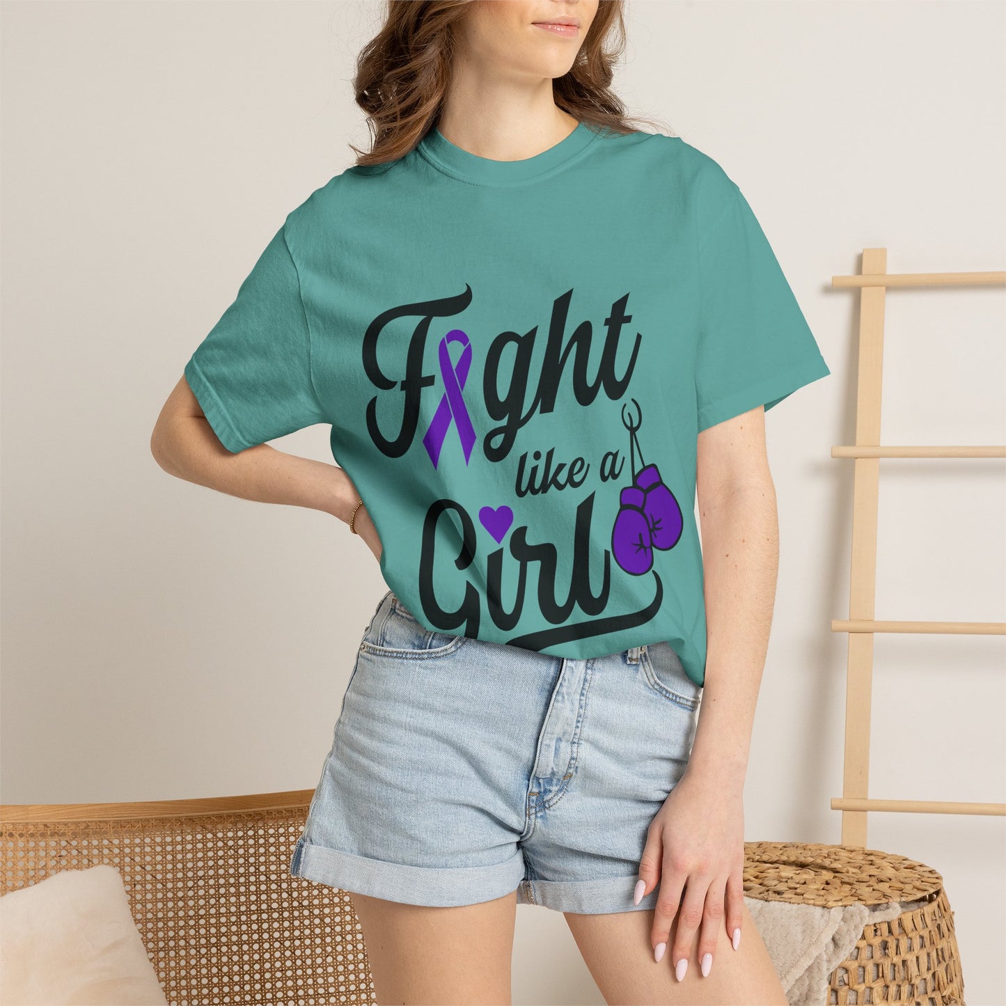 Fight Like a Girl T-Shirt — Cancer Awareness Ribbon & Boxing Glove Tee
