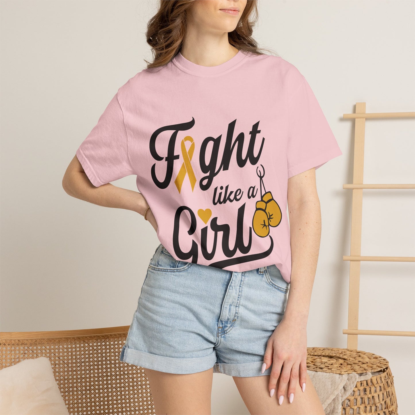 Fight Like a Girl T-Shirt — Cancer Awareness Ribbon & Boxing Glove Tee