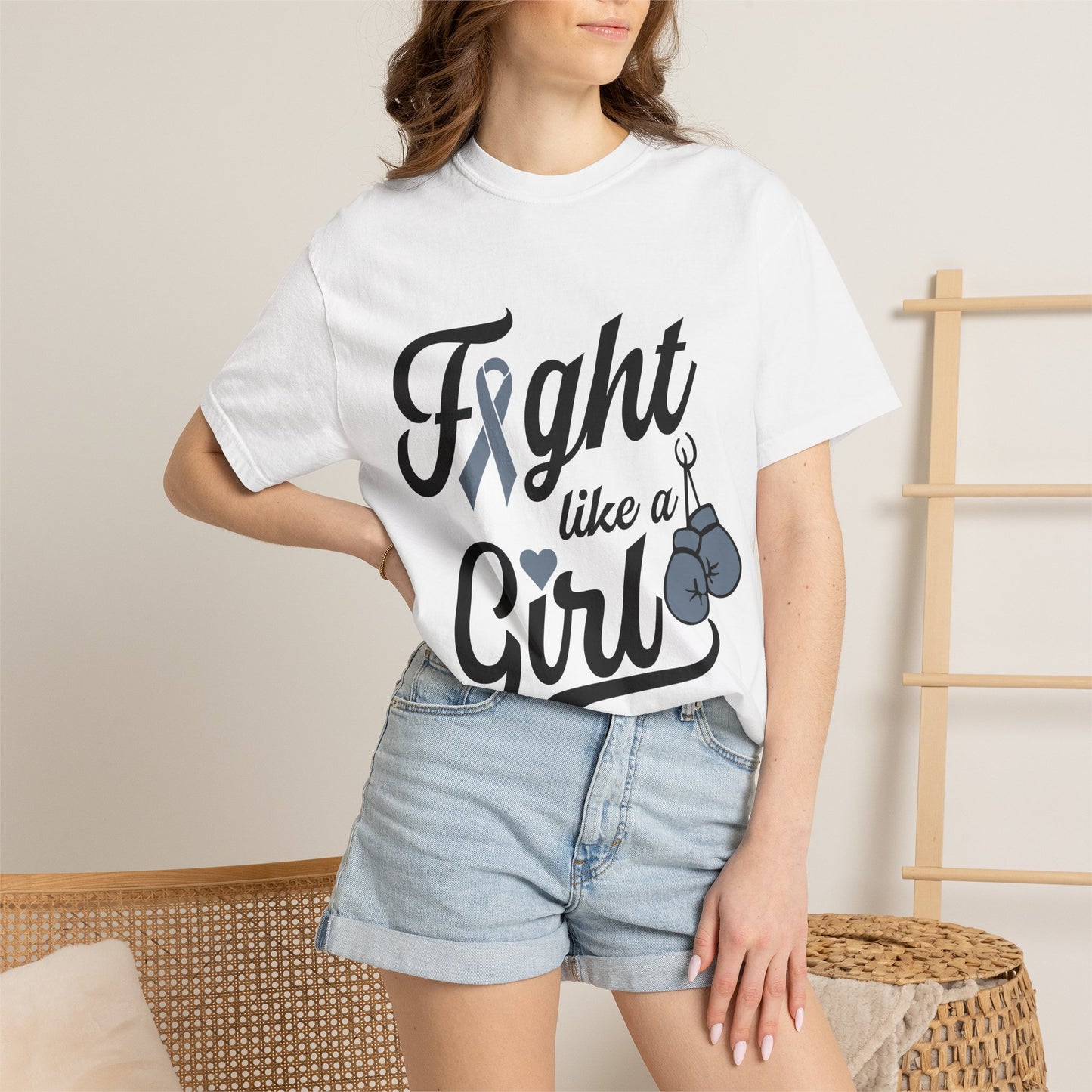 Fight Like a Girl T-Shirt — Cancer Awareness Ribbon & Boxing Glove Tee