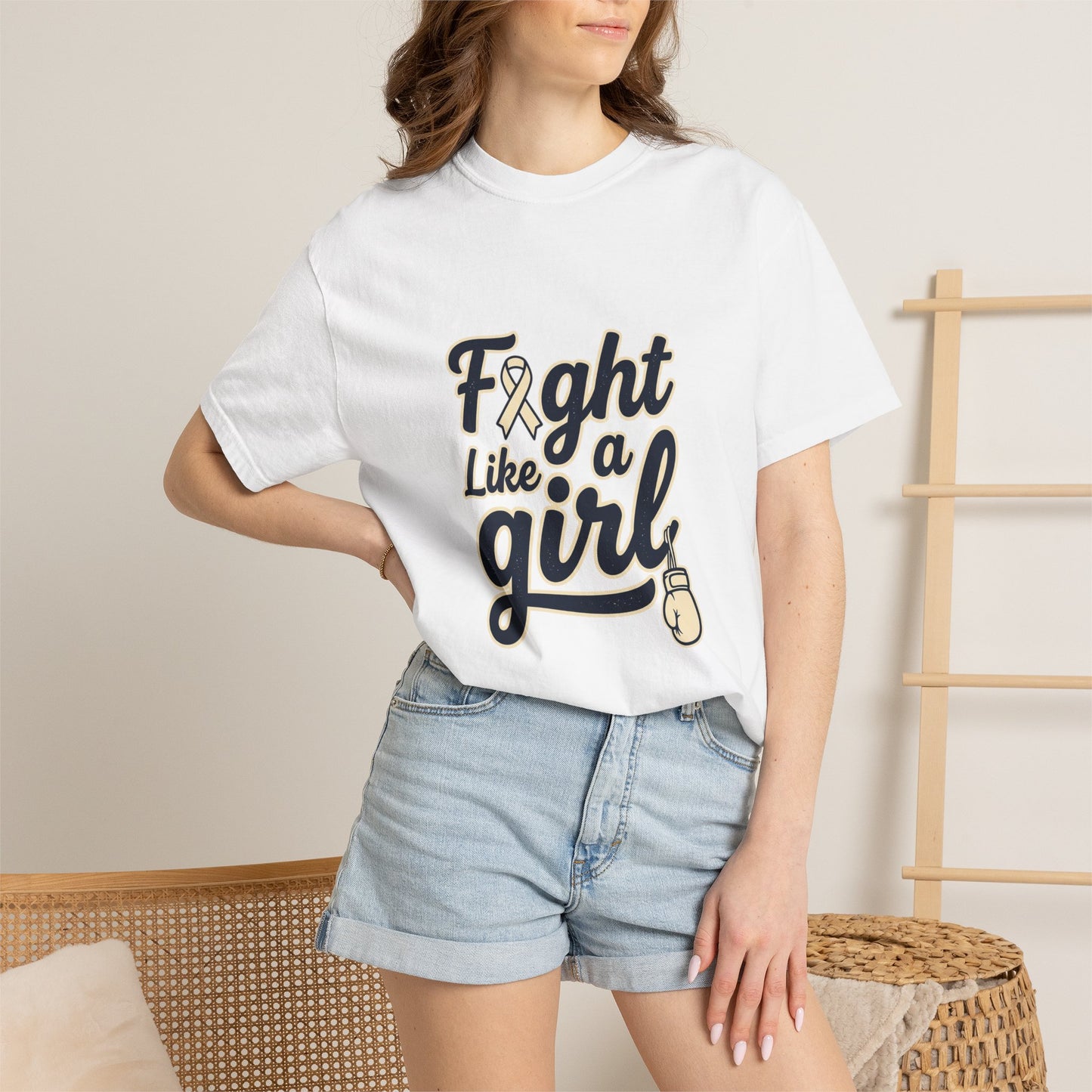 Fight Like a Girl T-Shirt — Cancer Awareness Ribbon & Boxing Glove Tee