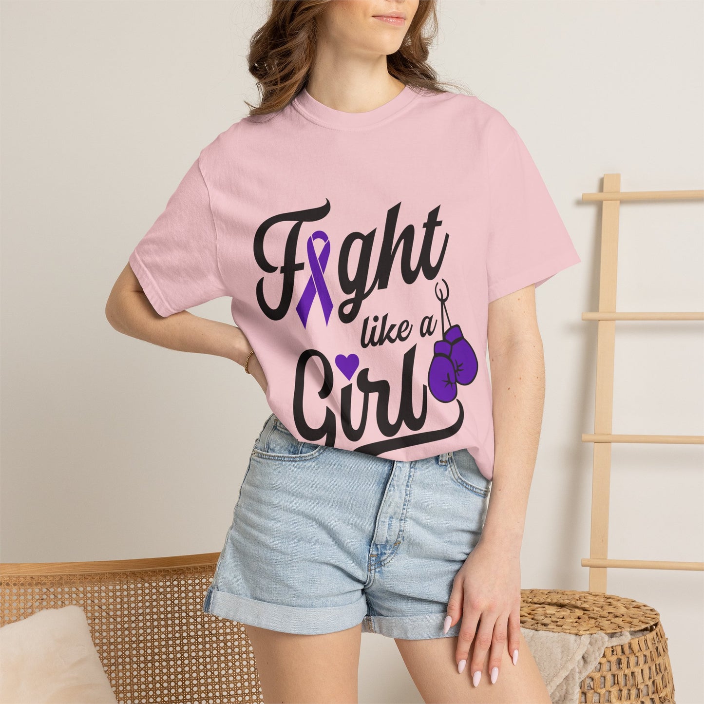 Fight Like a Girl T-Shirt — Cancer Awareness Ribbon & Boxing Glove Tee
