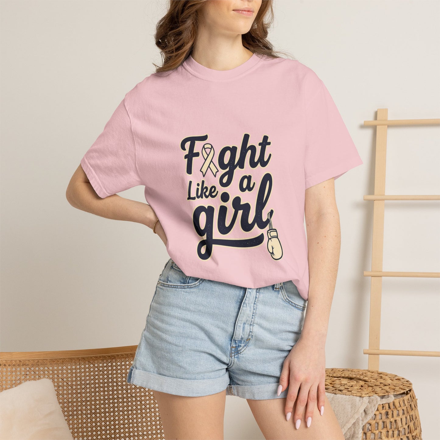 Fight Like a Girl T-Shirt — Cancer Awareness Ribbon & Boxing Glove Tee