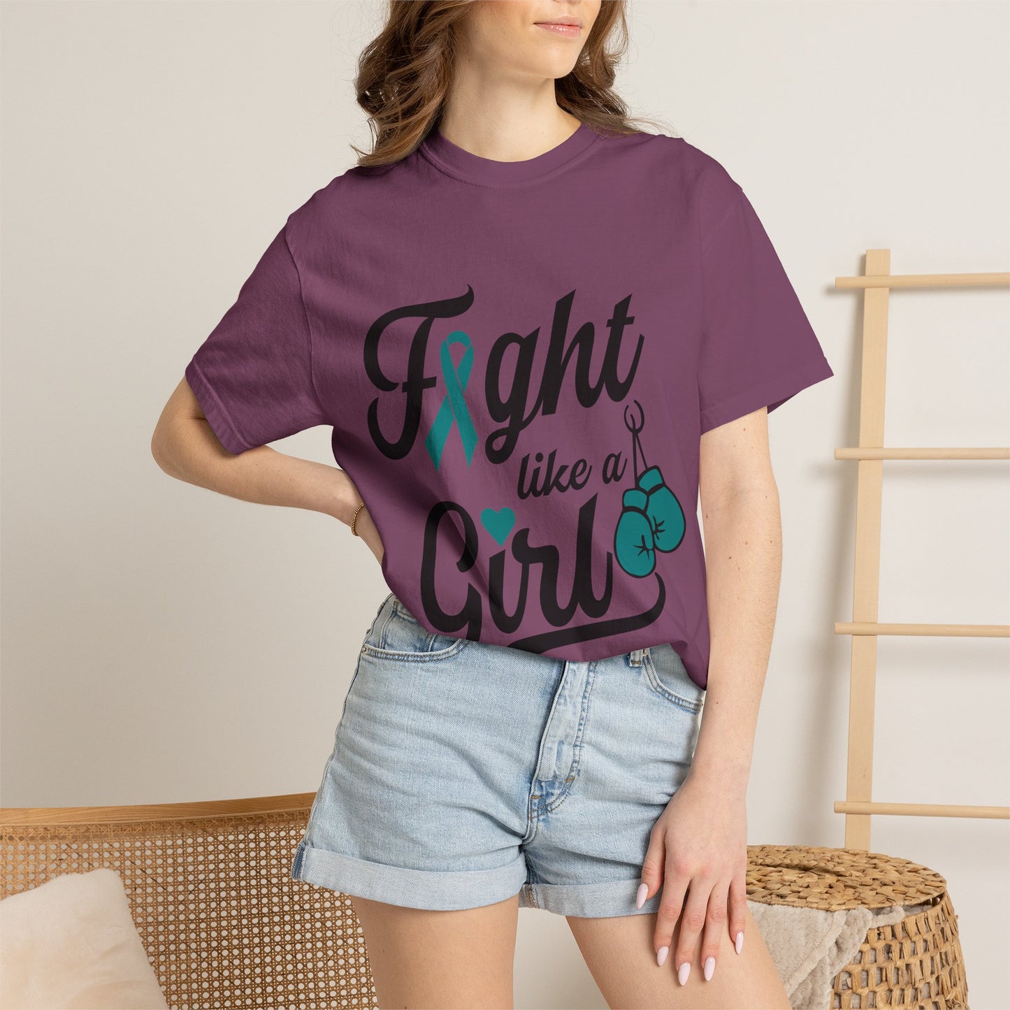 Copy of Copy of Fight Like a Girl T-Shirt — Cancer Awareness Ribbon & Boxing Glove Tee