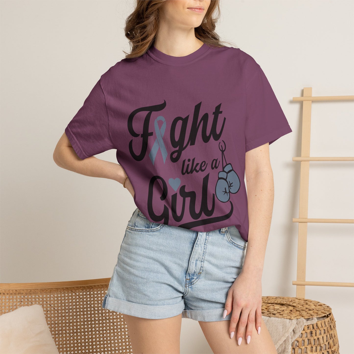 Fight Like a Girl T-Shirt — Cancer Awareness Ribbon & Boxing Glove Tee