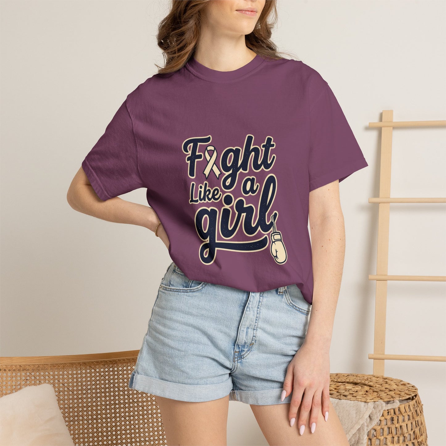 Fight Like a Girl T-Shirt — Cancer Awareness Ribbon & Boxing Glove Tee