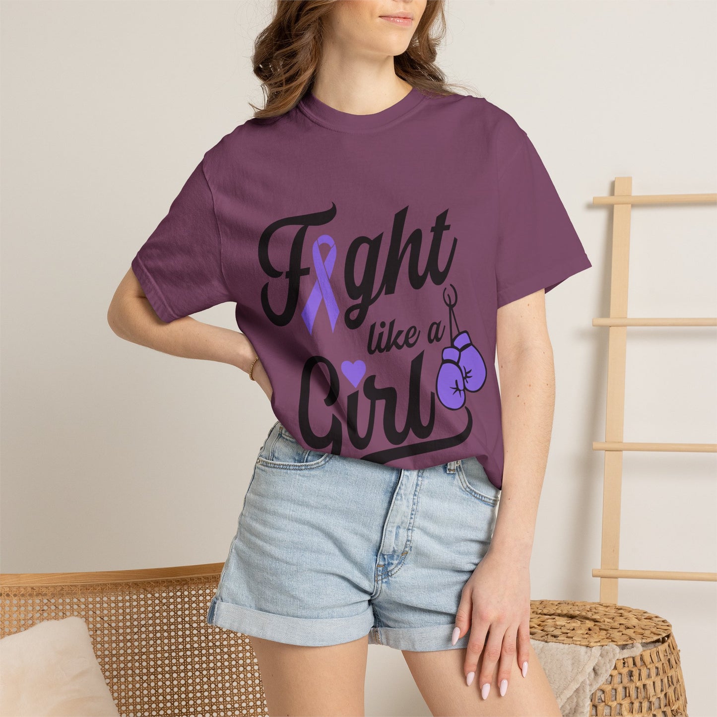 Fight Like a Girl T-Shirt – Purple Ribbon Cancer Awareness Tee