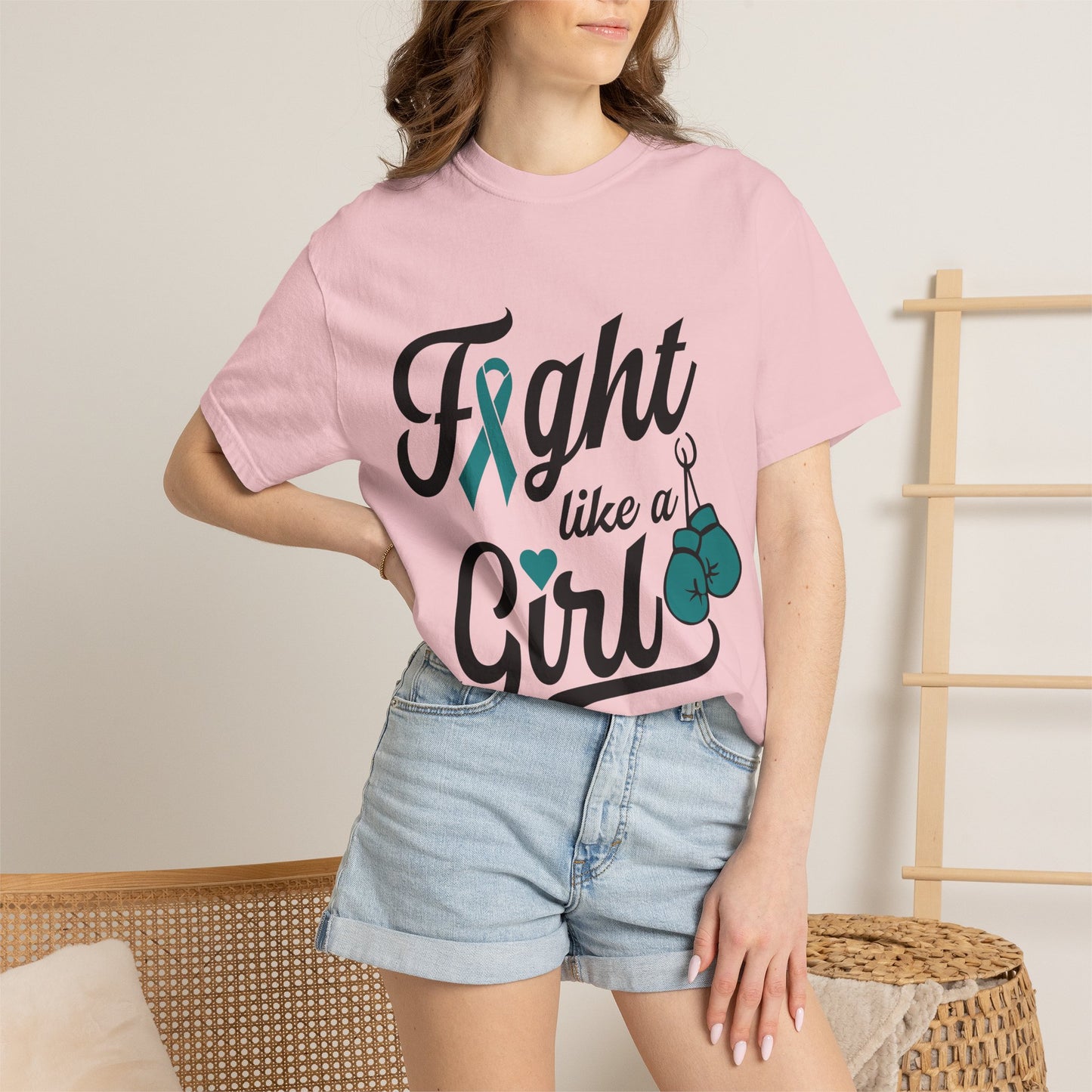 Copy of Copy of Fight Like a Girl T-Shirt — Cancer Awareness Ribbon & Boxing Glove Tee