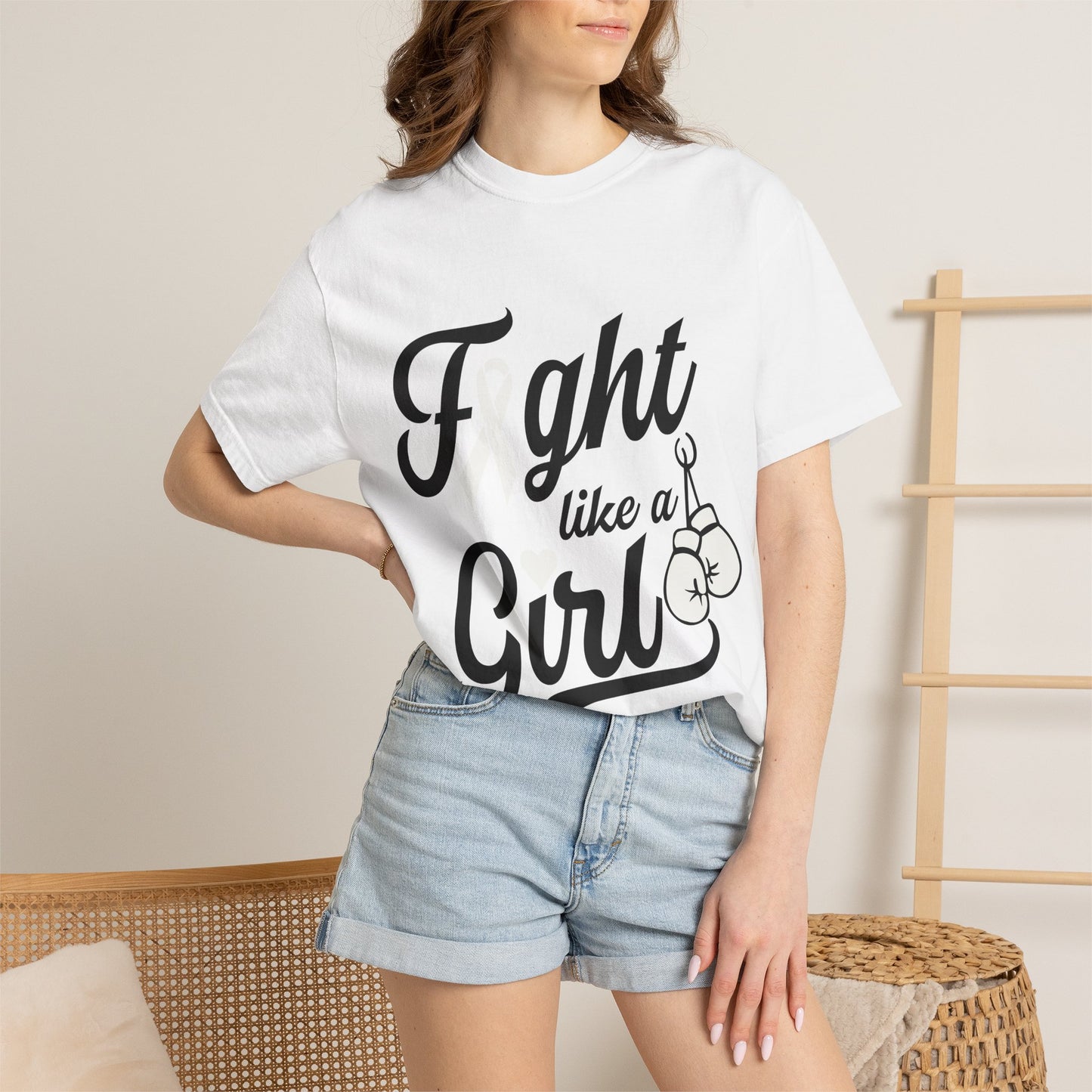 Fight Like a Girl T-Shirt — Cancer Awareness Ribbon & Boxing Glove Tee