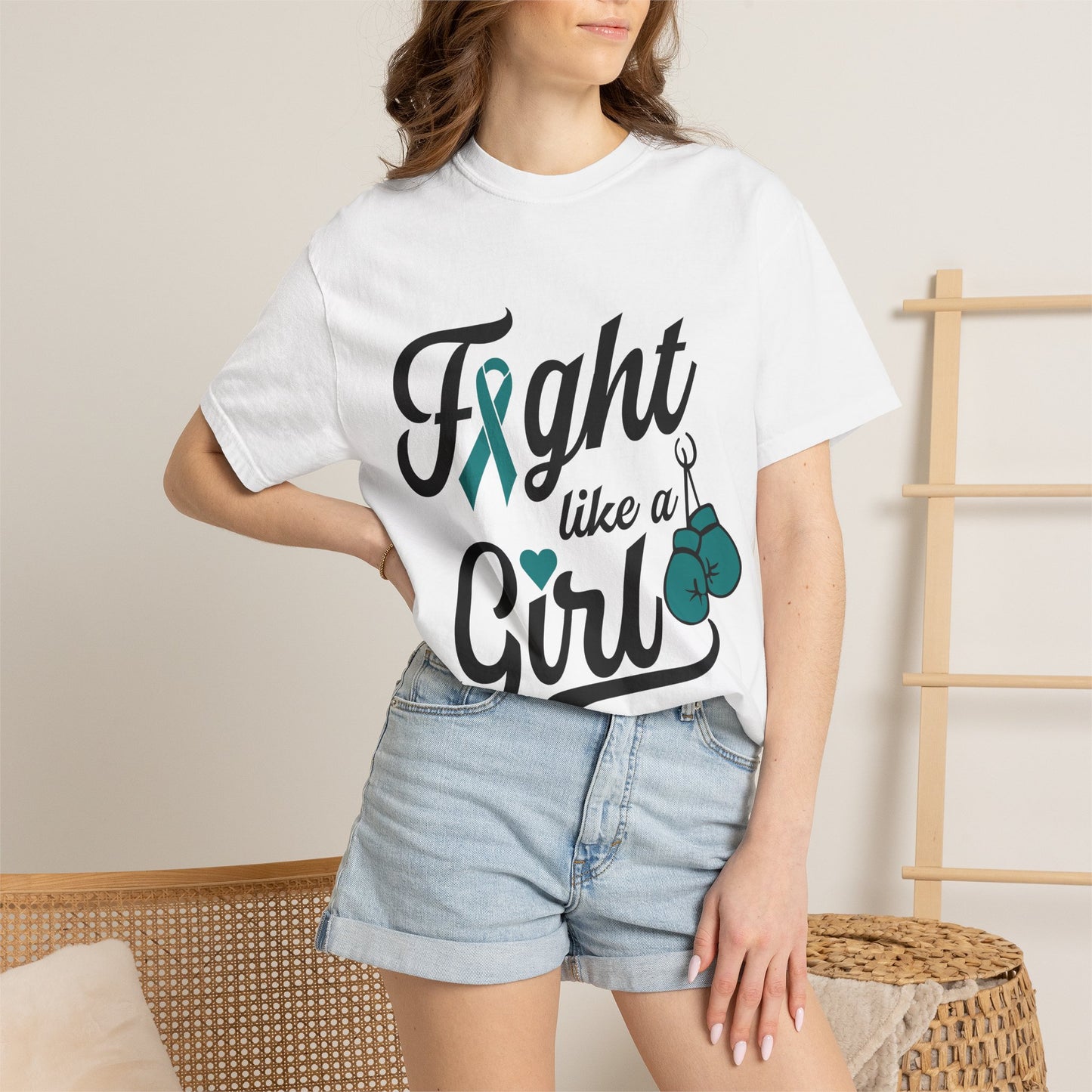 Copy of Copy of Fight Like a Girl T-Shirt — Cancer Awareness Ribbon & Boxing Glove Tee