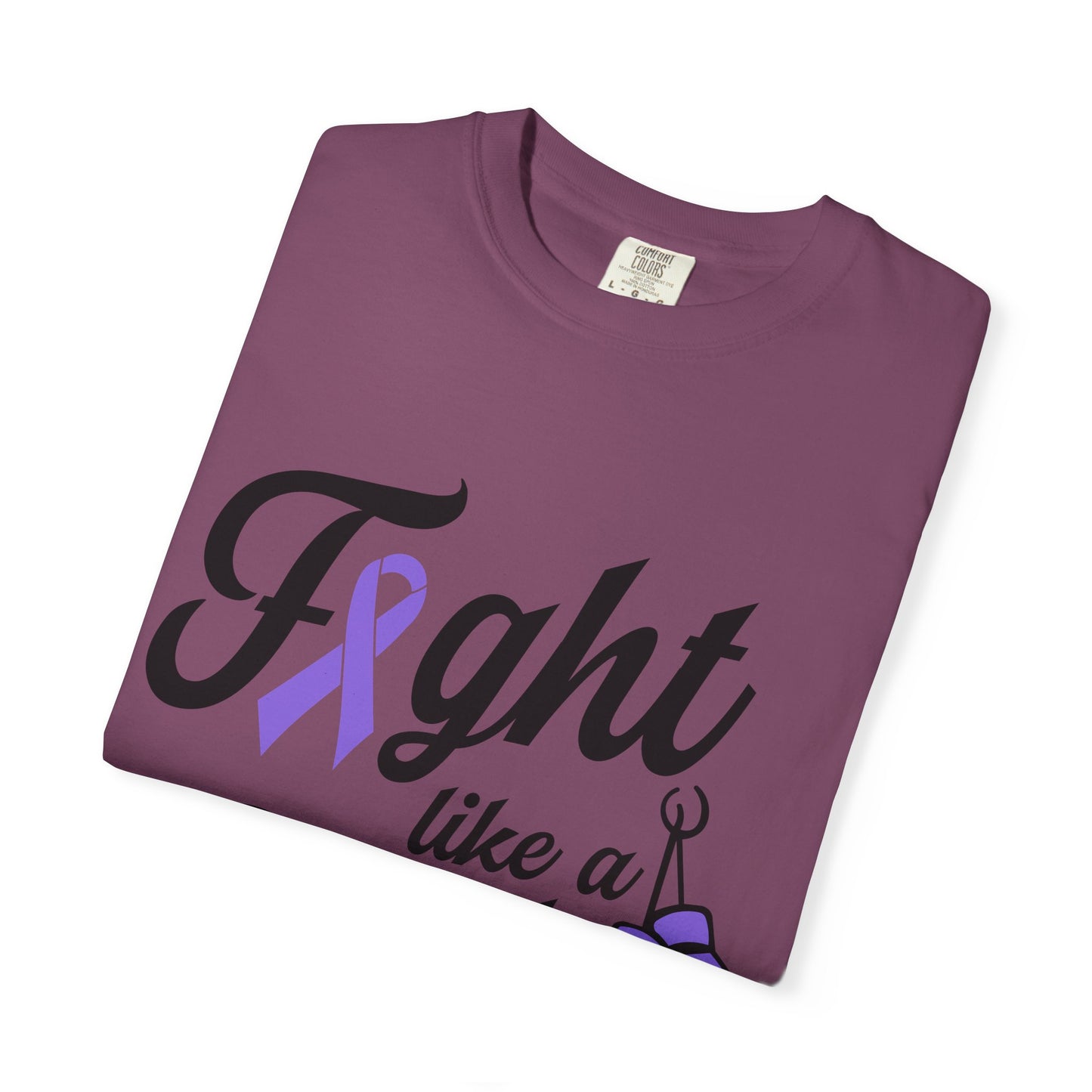Fight Like a Girl T-Shirt – Purple Ribbon Cancer Awareness Tee