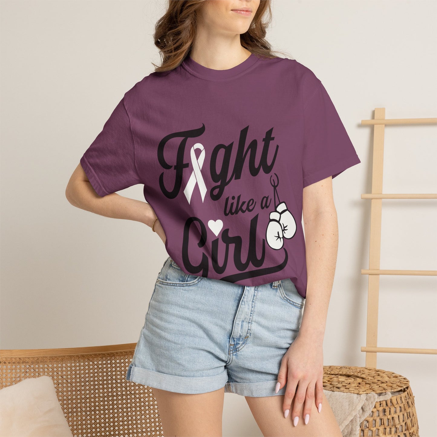 Fight Like a Girl T-Shirt — Cancer Awareness Ribbon & Boxing Glove Tee