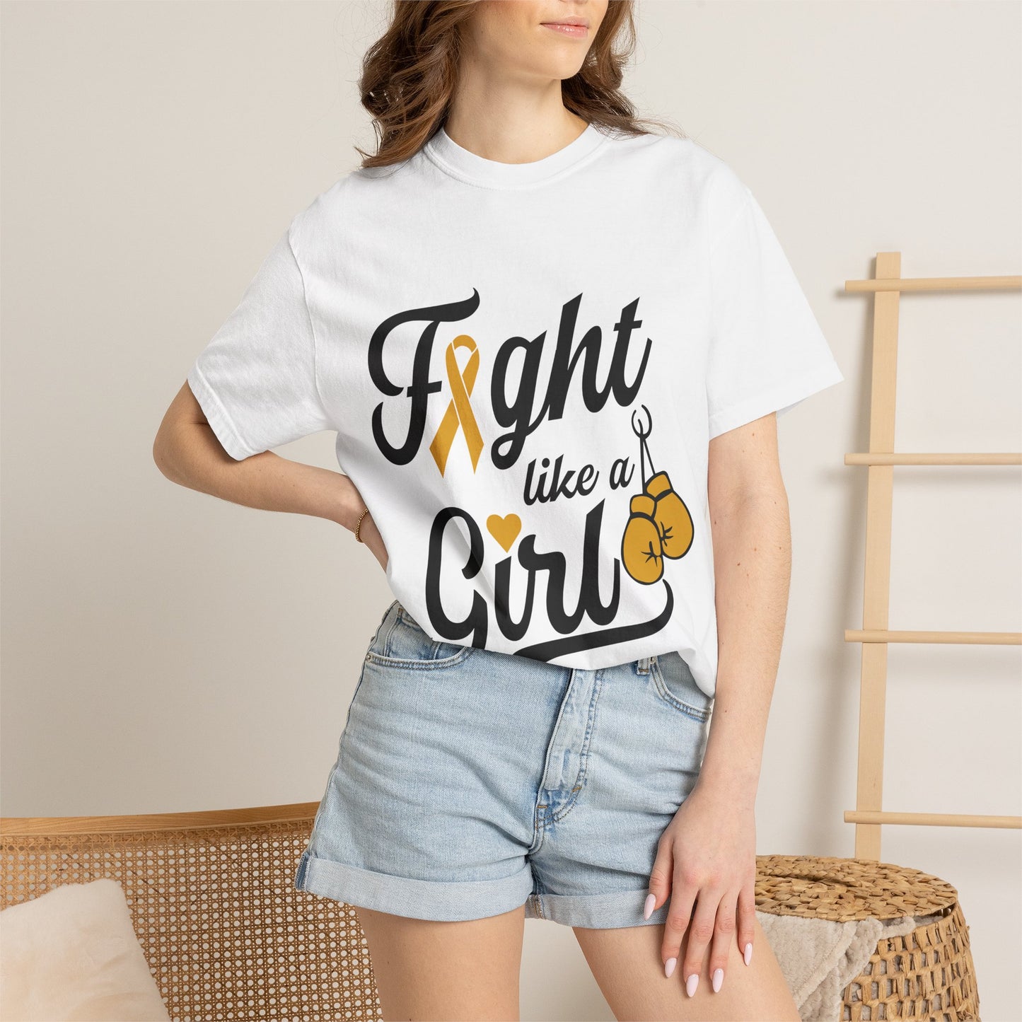 Fight Like a Girl T-Shirt — Cancer Awareness Ribbon & Boxing Glove Tee